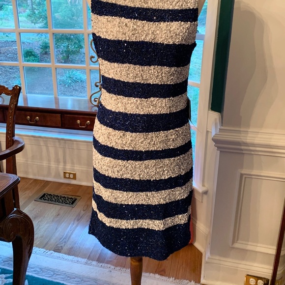 Theia Sequin Navy Blue & White Dress Size 10 NEW - Picture 8 of 8